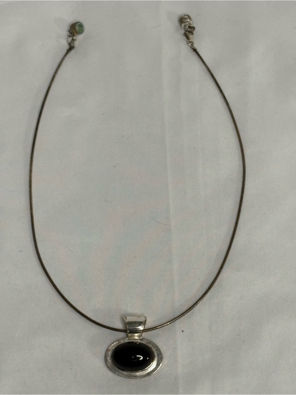 Sterling Silver Black Onyx Oval Pendant Necklace - Picture 2 of 9